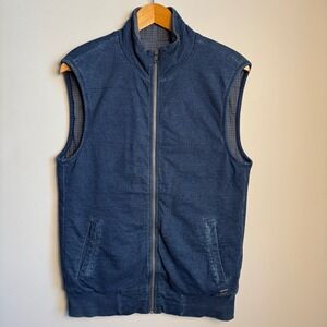 Armani Exchange AX Mens Lightweight Quilted Vest Full Zip Collar Pockets Blue S